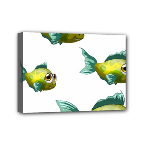 Fish Vector Green Mini Canvas 7  X 5  (stretched)