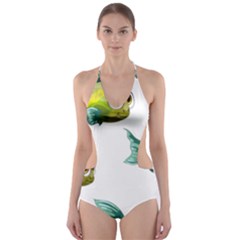 Fish Vector Green Cut-out One Piece Swimsuit by Sapixe