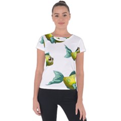 Fish Vector Green Short Sleeve Sports Top 