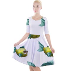 Fish Vector Green Quarter Sleeve A-line Dress