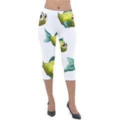 Fish Vector Green Lightweight Velour Capri Leggings 