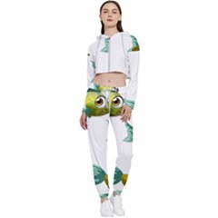 Fish Vector Green Cropped Zip Up Lounge Set by Sapixe
