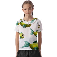 Fish Vector Green Kids  Frill Chiffon Blouse