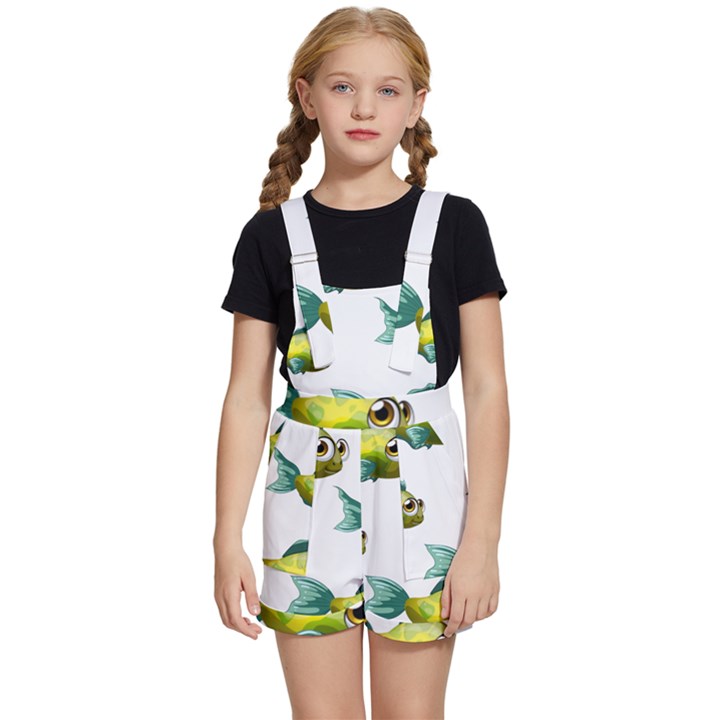 Fish Vector Green Kids  Short Overalls