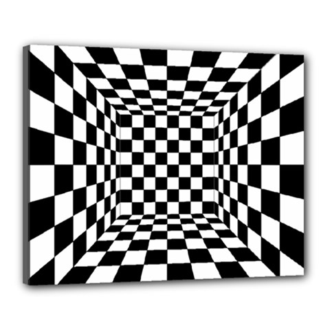 Black And White Chess Checkered Spatial 3d Canvas 20  X 16  (stretched) by Sapixe