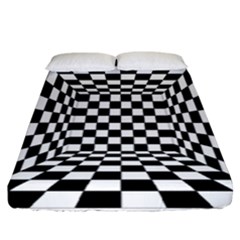 Black And White Chess Checkered Spatial 3d Fitted Sheet (california King Size) by Sapixe