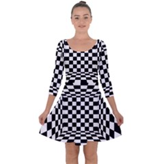 Black And White Chess Checkered Spatial 3d Quarter Sleeve Skater Dress