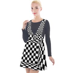 Black And White Chess Checkered Spatial 3d Plunge Pinafore Velour Dress