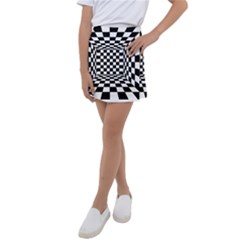 Black And White Chess Checkered Spatial 3d Kids  Tennis Skirt
