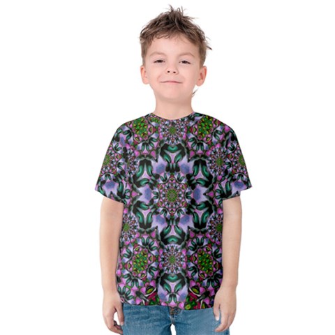 Tropical Blooming Forest With Decorative Flowers Mandala Kids  Cotton Tee by pepitasart