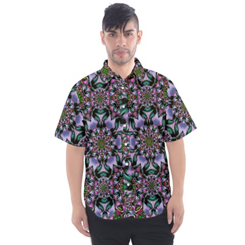 Tropical Blooming Forest With Decorative Flowers Mandala Men s Short Sleeve Shirt by pepitasart