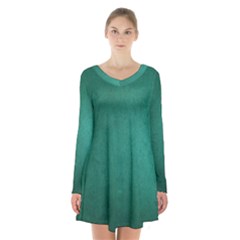 Background-green Long Sleeve Velvet V-neck Dress by nateshop