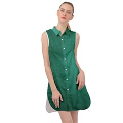 Background-green Sleeveless Shirt Dress by nateshop