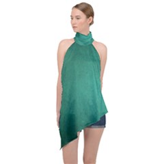 Background-green Halter Asymmetric Satin Top by nateshop