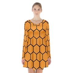 Honeycomb Long Sleeve Velvet V-neck Dress