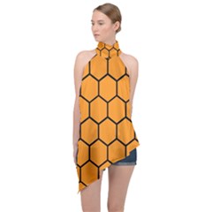 Honeycomb Halter Asymmetric Satin Top by nateshop