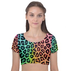 Paper-ranbow-tiger Velvet Short Sleeve Crop Top  by nateshop