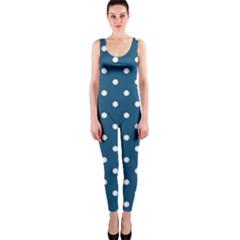 Polka-dots-blue White One Piece Catsuit by nateshop