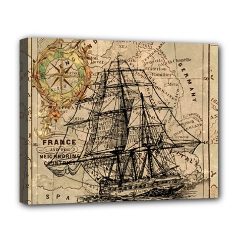 Ship Map Navigation Vintage Deluxe Canvas 20  X 16  (stretched)