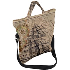 Ship Map Navigation Vintage Fold Over Handle Tote Bag