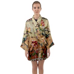 Flower Cubism Mosaic Vintage Long Sleeve Satin Kimono