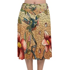 Flower Cubism Mosaic Vintage Velvet Flared Midi Skirt