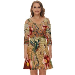 Flower Cubism Mosaic Vintage Shoulder Cut Out Zip Up Dress