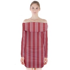 Stripes-red Long Sleeve Off Shoulder Dress