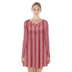 Stripes-red Long Sleeve Velvet V-neck Dress