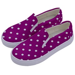 Polka-dots-purple White Kids  Canvas Slip Ons by nateshop