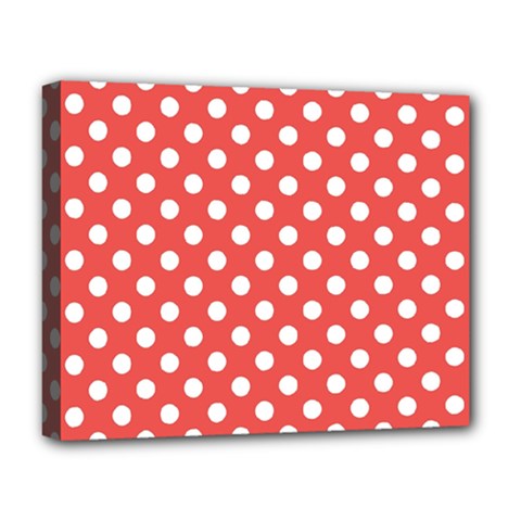 Polka-dots-red White,polkadot Deluxe Canvas 20  X 16  (stretched) by nateshop