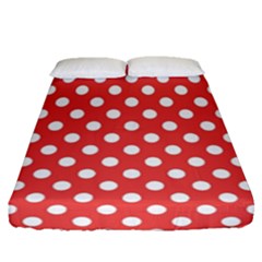 Polka-dots-red White,polkadot Fitted Sheet (queen Size) by nateshop