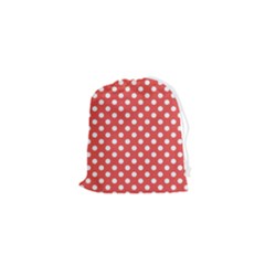 Polka-dots-red White,polkadot Drawstring Pouch (xs) by nateshop