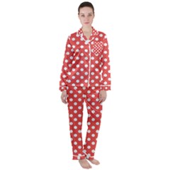 Polka-dots-red White,polkadot Satin Long Sleeve Pajamas Set by nateshop