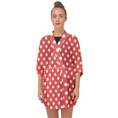 Polka-dots-red White,polkadot Half Sleeve Chiffon Kimono by nateshop