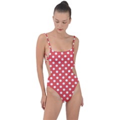 Polka-dots-red White,polkadot Tie Strap One Piece Swimsuit by nateshop