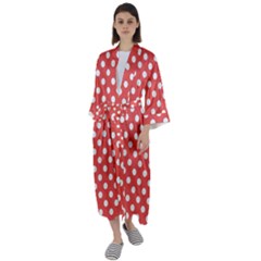 Polka-dots-red White,polkadot Maxi Satin Kimono by nateshop