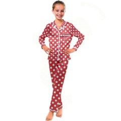 Polka-dots-red White,polkadot Kid s Satin Long Sleeve Pajamas Set by nateshop