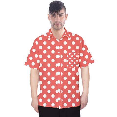 Polka-dots-red White,polkadot Men s Hawaii Shirt by nateshop