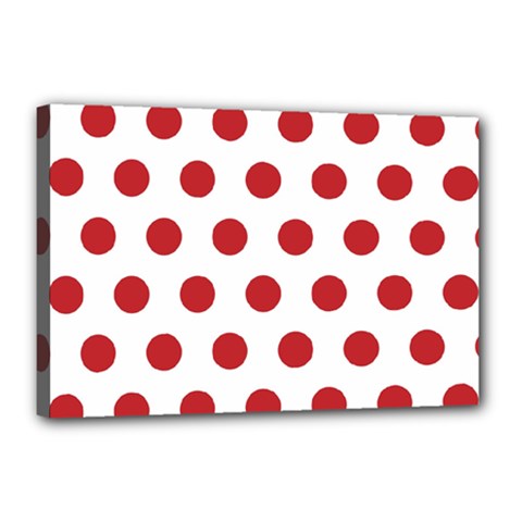 Polka-dots-white Red Canvas 18  X 12  (stretched)