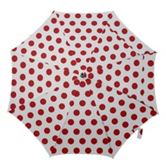 Polka-dots-white Red Hook Handle Umbrellas (large) by nateshop