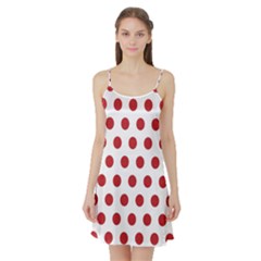 Polka-dots-white Red Satin Night Slip by nateshop