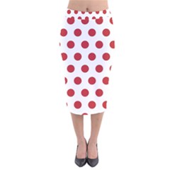 Polka-dots-white Red Velvet Midi Pencil Skirt