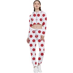 Polka-dots-white Red Cropped Zip Up Lounge Set by nateshop