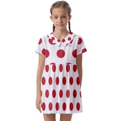 Polka-dots-white Red Kids  Asymmetric Collar Dress