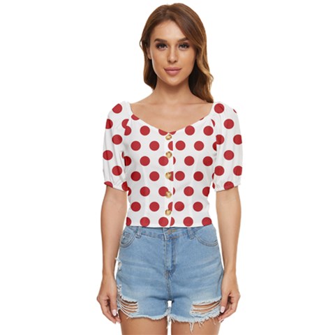 Polka-dots-white Red Button Up Blouse by nateshop