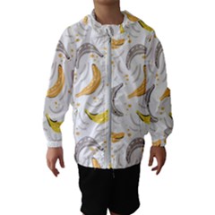 Seamless Stylish Pattern-with-fresh-yellow-bananas-background Kids  Hooded Windbreaker by Wegoenart