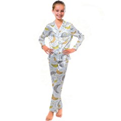 Seamless Stylish Pattern-with-fresh-yellow-bananas-background Kid s Satin Long Sleeve Pajamas Set by Wegoenart