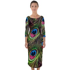 Peacock-army Quarter Sleeve Midi Bodycon Dress by nateshop