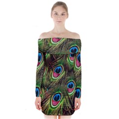 Peacock-army Long Sleeve Off Shoulder Dress